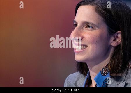 Rom, Italien. 09. März 2023. Elly Schlein, neue Generalsekretärin der italienischen Demokratischen Partei (Partito Democratico), nimmt an der Otto e Mezzo TV Show in La7 Studios in Rom Teil. (Foto: Stefano Costantino/SOPA Images/Sipa USA) Guthaben: SIPA USA/Alamy Live News Stockfoto