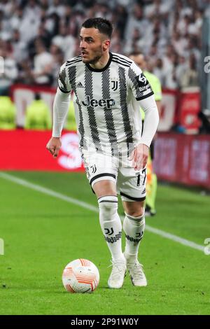 Turin, Italien. 09. März 2023. Runde 16, UEFA Europa. Juventus VS Freiburg. Filip Kostic, Juventus. TORINO, ITALIEN, 09. März 2023: Filip Kostic, Juventus, FOOTBALL, UEFA Europa LEAGUE, JUVENTUS Torino gegen SC FREIBURG, Runde mit 16 1. Etappe auf 9. März 2023 in TURIN (Foto: © Cristiano BARNI/ATPimages) (BARNI Cristiano/ATP/SPP) Kredit: SPP Sport Press Photo. Alamy Live News Stockfoto