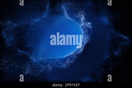 Abstrakter blauer Hintergrund mit Partikeln und leuchtendem Bokeh einer Vielzahl von Objektiven. Stockfoto