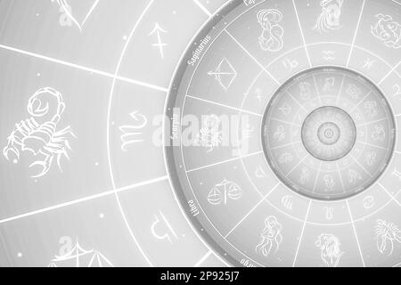 Astrologischer Hintergrund mit Sternzeichen und Symbol - weiß Stockfoto