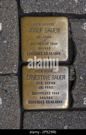 Stolperstein, Kupferdenkmäler ermordeter jüdischer Mitbürger während der Nazizeit, Erlangen, Mittelfrankreich, Bayern, Deutschland Stockfoto