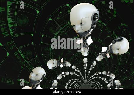 Künstlerische 3D-Darstellung eines Cyborgs mit künstlicher Intelligenz Stockfoto