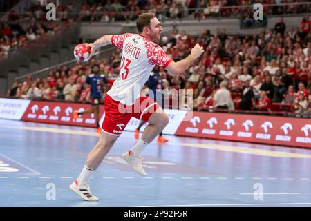 Danzig, Polen. 08. März 2023. Arkadiusz Moryto in Aktion während der 2. Phase des EHF-Qualifikationsspiels 2024 zwischen Polen und Frankreich in der Ergo Arena. (Endstand: Polen 28:38 Frankreich). Kredit: SOPA Images Limited/Alamy Live News Stockfoto