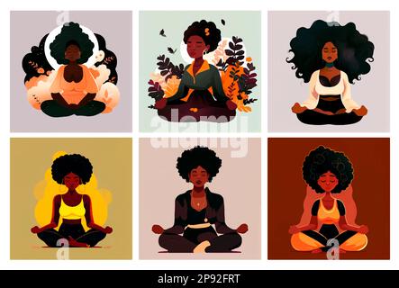 Ein Vektorbild von einer Frau, die sich mit sich selbst verbindet und ihr Wesen liebt Stock Vektor