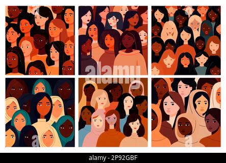 Vektordarstellung multiethnischer Frauen zusammen internationaler Tag der psychischen Gesundheit Stock Vektor