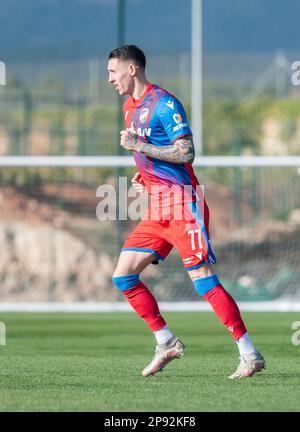 La Nucia, Spanien – 16. Januar 2023. Viktoria Plzen winger Erik Jirka während der Club Friendly Ferencvaros vs Viktoria Plzen (0-0). Stockfoto