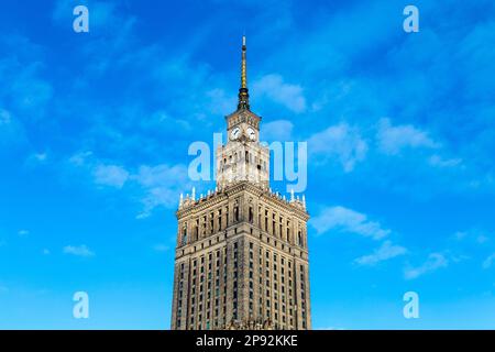 Die Außenseite des Art Deco, sowjetischen Realismus Stil Palast der Kultur und Wissenschaft (Palac Kultury i Nauki), Warschau, Polen Stockfoto