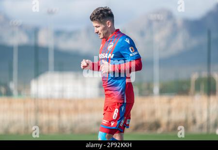 La Nucia, Spanien – 16. Januar 2023. Viktoria Plzen Mittelfeldspieler Vaclav Pilar während der Club-freundlichen Ferencvaros gegen Viktoria Plzen (0-0). Stockfoto