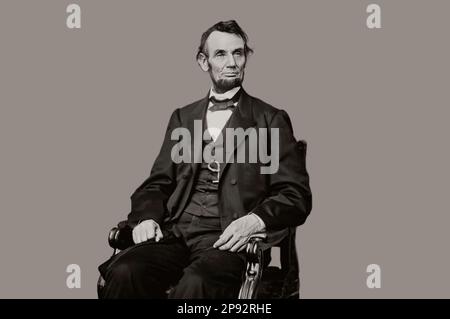 Abraham Lincoln, 1809-1865, 16. Präsident der Vereinigten Staaten, Porträtfoto von Mathew B. Brady, digital restauriert Stockfoto