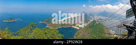 Panoramablick auf die Stadt und die Strände von der Aussichtsplattform auf dem Zuckerhut in Rio de Janeiro während des Tages Stockfoto