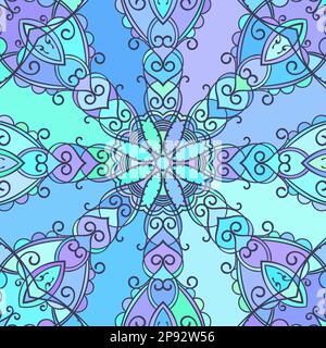 Abstrakter dekorativer zufälliger blauer, mehrfarbiger Mandalanenhintergrund, runder Zierstrukturvektor Stock Vektor