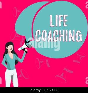 Textüberschrift Präsentieren von Life Coaching. Das Wort „Lebensverbesserung durch Herausforderungen“ ermutigt uns in unserer Karriere Stockfoto