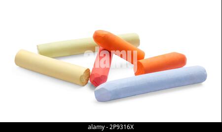 Farbenfrohe Pastelltöne auf weißem Hintergrund. Zeichenmaterialien Stockfoto