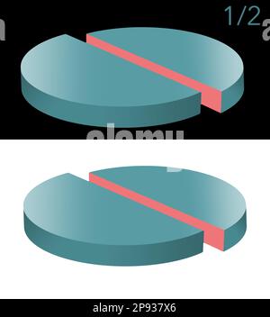 Das folgende Kreisdiagramm zeigt ein Segment des Kreisdiagramms, das die Hälfte (1/2) des Kreisdiagramms darstellt. Dies ist eine isolierte 3D-Abbildung Stockfoto