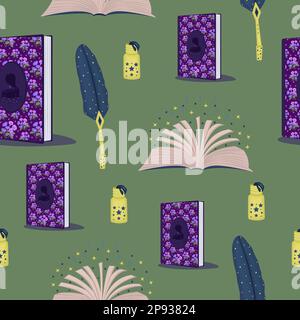 Bildung, nahtloses Muster auf grünem Hintergrund Stock Vektor