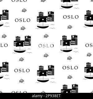 Oslo City, Nahtloses Schwarz-Weiß-Muster Stock Vektor