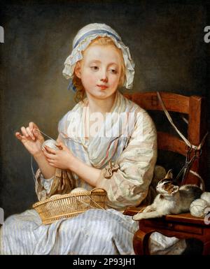 The Wool Winder von Jean-Baptiste Greuze (1725-1805), Öl auf Leinwand, c. 1759 Stockfoto