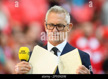 GARY LINEKER TRITT ALS MODERATOR DES SPIELS DES TAGES AM 16. April 2022 IN DEN RUHESTAND – Manchester City gegen Liverpool – FA Cup Halbfinale. Gutschrift: Mark Pain / Stockfoto