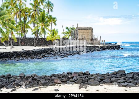 Tempelanlage im Pu'uhonua O Honaunau National Historical Park, Big Island, Hawaii, USA, Polynesien, Ozeanien Stockfoto