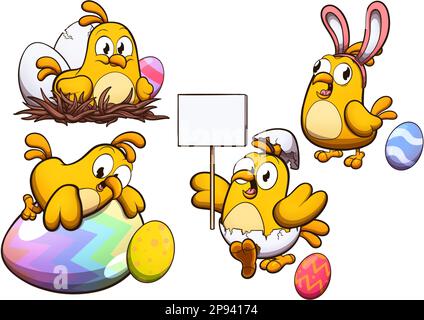 Süßes Kleines Osterhündchen Mit Verschiedenen Posen Und Ausdrücken. Clip-Art-Illustration mit einfachen Verläufen. Stockfoto