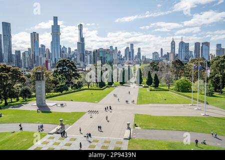 Blick vom Schrein der Erinnerung über Melbourne, Victoria, Australien Stockfoto