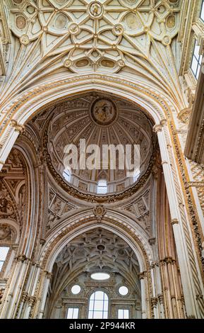 Decke und Kuppel der Renaissancekathedrale der Mariä Himmelfahrt, erbaut im Zentrum der Großen Moschee von Cordoba oder La Mezquita, Cordoba Stockfoto