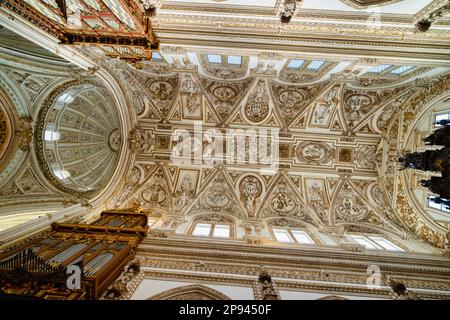 Decke und Kuppel der Renaissancekathedrale der Mariä Himmelfahrt, erbaut im Zentrum der Großen Moschee von Cordoba oder La Mezquita, Cordoba Stockfoto