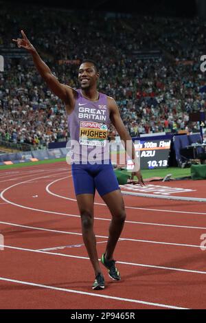 Zharnel HUGHES (Silbermedaillengewinner 100m) bei der europäischen Leichtathletikmeisterschaft 2022 Stockfoto