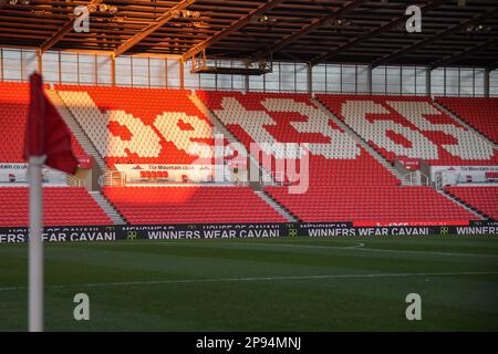 Allgemeiner Blick auf das bet365. Stadion vor dem Sky Bet Championship-Spiel Stoke City vs Blackburn Rovers im bet365 Stadium, Stoke-on-Trent, Großbritannien, 10. März 2023 (Foto: Ben Roberts/News Images) Stockfoto