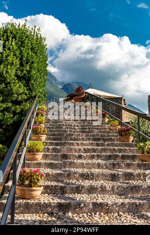 Treppe, Schloss Scaligero, Castello Scaligero, erbaut 1620, Malcesine, Gardasee, Italien, Europa Stockfoto