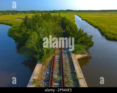 Verlassene Shore Line Tressel & Marsh Stockfoto