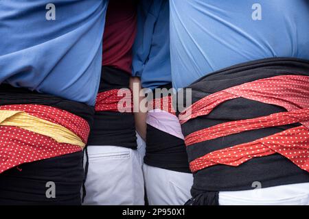 Castellers de la Vila de Gràcia, in Plaça de la Porxada, Granollers, Spanien Stockfoto