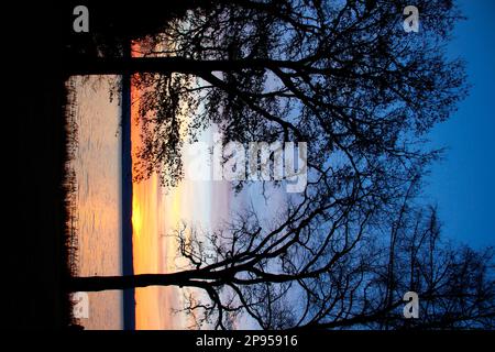 Sonnenaufgang am See, Holzhausen, Ammersee, Voralpensee, Alpenvorland, Oberbayern, Bayern, Deutschland Stockfoto