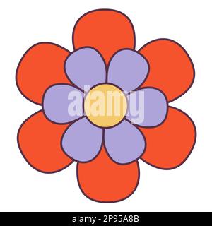 Retro 70s Groovy Hippie Sticker Gänseblümchen. Psychedelisches Cartoon-Element - eine flippige Illustration im klassischen Hippie-Stil. Flache Vektordarstellung für Stock Vektor