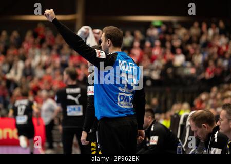 Aalborg, Dänemark. 09. März 2023. Andreas Wolff (33) aus Deutschland beim Handballspiel des EHF Euro Cup zwischen Dänemark und Deutschland bei Gigantium in Aalborg. (Foto: Gonzales Photo/Alamy Live News Stockfoto