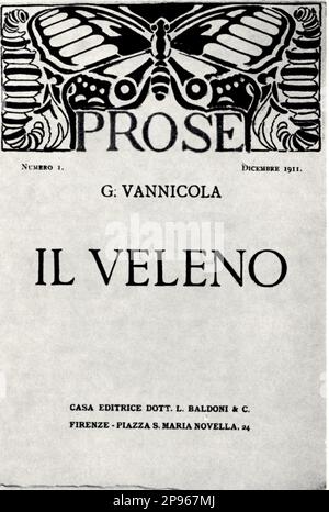 1911 , ITALIEN : der italienische Schriftsteller und surrealistische Dichter GIUSEPPE VANNICOLA ( 1876 - 1915 ) , Cover des Buches Scandalous IL VELENO , Schmetterlingskunst von Oscar Ghiglia . - SCRITTORE - LETTERATURA - LITERATUR - letterato - POETA - POESIA - POESIE - POESIE - Portrait - ritratto - artista maledetto - SURREALISTA - SURREALISMO - Bohemien - CAPRI - Violinista - Violinist - MUSICA CLASSICA - MUSIK - KLASSISCH - Violino --- Archivio GBB Stockfoto