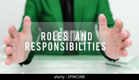 Konzeptionelle Beschriftung Rollen und Verantwortlichkeiten. Konzeptfoto Geschäftsfunktionen und berufliche Aufgaben Stockfoto