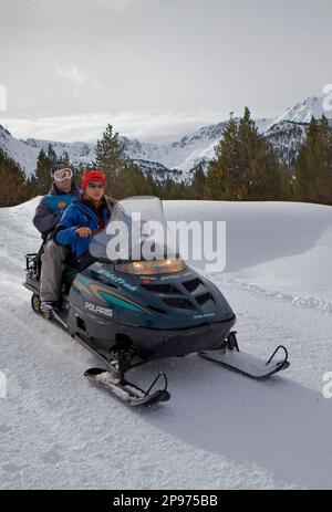 Pirena. Schlittenhunderennen in den Pyrenäen, Spanien, Andorra und Frankreich durchlaufen. Grandvalira. Andorra Stockfoto