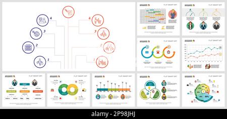 Satz grafischer Business-Infografiken. Kann für Workflow-Layout, Jahresbericht, Präsentationsfolie, Webdesign verwendet werden. Wirtschaft und Buchhaltung c Stock Vektor