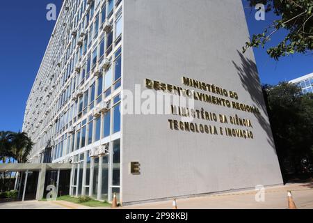 Brasília, Federal District, Brasilien – 03052023: Brasilianisches Ministerium für regionale Entwicklung Brasiliens. Ministerium für Wissenschaft, Technologie und Innovation. Stockfoto