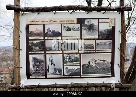 REGION IVANO-FRANKIWSK, UKRAINE – Fotos neben der Burg Halytskyi, einem architektonischen Denkmal von nationaler Bedeutung, Halych, Iwano-Frankiwsk, Iwano-Frankiwsk, Westukraine. Stockfoto