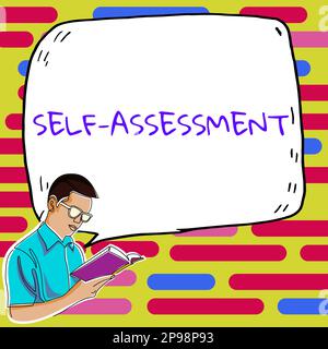 Unterschreiben Sie mit der Anzeige der Selbsteinschätzung. Konzeptfoto Stolz und Selbstvertrauen stehen für sich Stockfoto