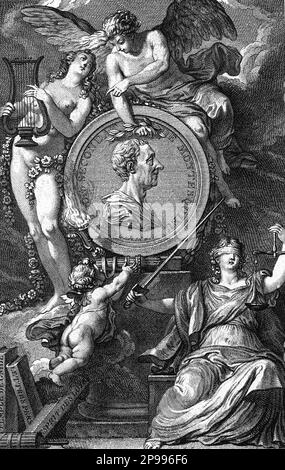 CHARLES LOUIS de Secondat Baron de La Brede MONTESQUIEU ( 1689 - 1755 ) französischer Schriftsteller und Philosoph . Portrait von Noel Le Mire , aus einem Originalkunstwerk von Charles Eisen , 18. Jahrhundert - SCRITTORE - LETTERATO - LETTERATURA - LITERATUR - FILOSOFO - FILOSOFIA - PHILOSOPHIE - Portrait - ritratto - profilo - Profil - allegoria - Incisione - Engravyng --- Archivio GBB Stockfoto