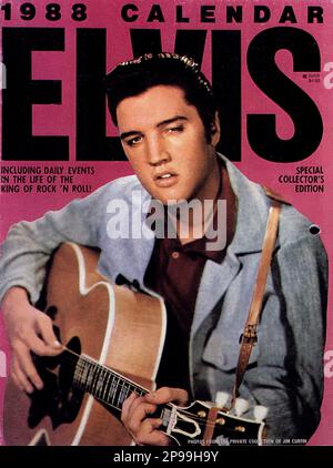 1988 : ein amerikanisches Fanmagazin , das dem gefeierten King of Rock' n Roll ELVIS PRESLEY gewidmet ist ( 1935 - 1977 ) - POPMUSIK - ROCK - MUSICA LEGGERA - Porträt - Rituto - Musicista - Musiker - Chitarra - Gitarre - Cantante - Sänger - Fanzine - Cover - Copertina ------- ARCHIVIO GBB Stockfoto