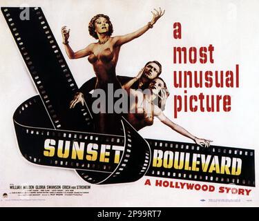 1950 : Die originale Posterwerbung für den Film SUNSET BOULEVARD ( Viale del Tramonto ) von Billy Wilder , mit GLORIA SWANSON ( 1898 - 1983 ) - FILM - KINO - attrice cinematografica - Poster locandina - VAMP - DIVA - DIVINA - GÖTTLICH - Hollywood auf Hollywood --- Archivio GBB Stockfoto