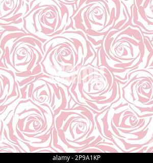 Nahtloses Muster in Pink und Weiß mit Rosensilhouetten. Vektordarstellung Stock Vektor