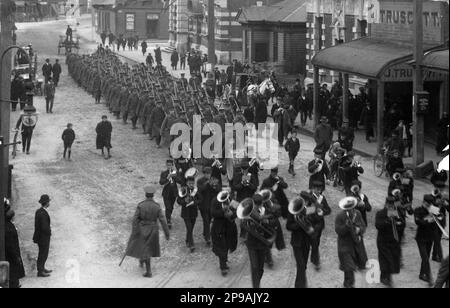 Truppen der Ersten Westland Kontingent für den Großen Krieg, Greymouth, Westland, Neuseeland, Samstag, 15.8.1914 Stockfoto