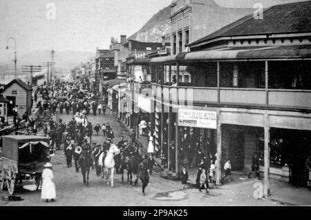 Truppen verlassen für den Großen Krieg, Greymouth, Westland, Neuseeland, 1914 Stockfoto