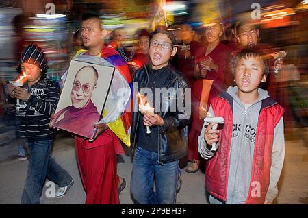 Demonstranten für ein freies Tibet, Jogibara Rd, McLeod Ganj, Dharamsala Himachal Pradesh Zustand, Indien, Asien Stockfoto