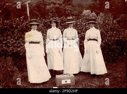 Krankenschwestern aus Greymouth, 1911, Westland, Neuseeland Stockfoto